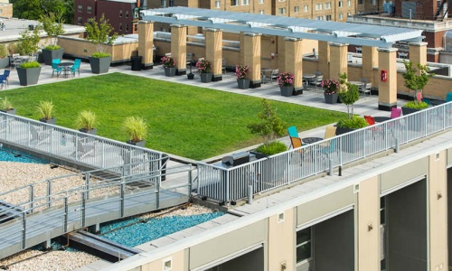 outdoor amenities on rooftop terrace
